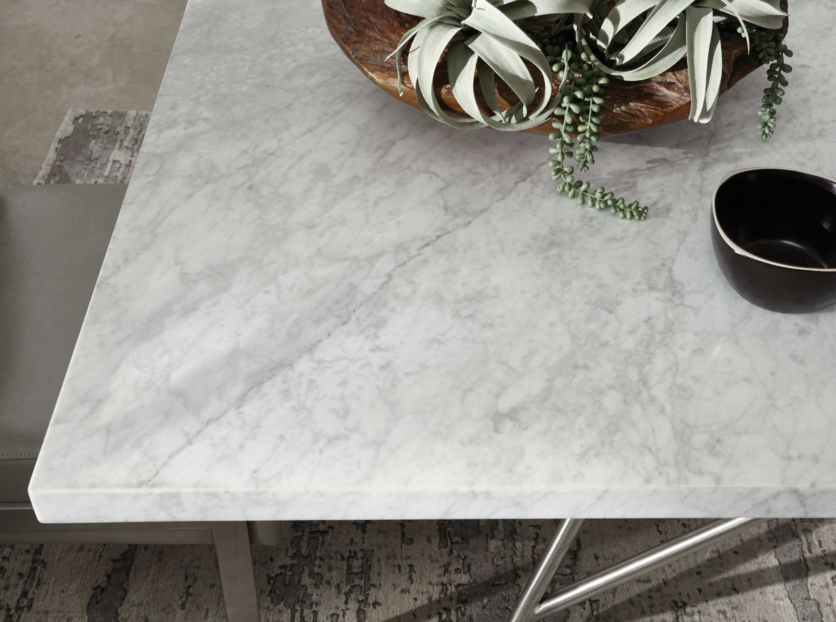 Coral - Marble Rectangular Dining Table - Carrara / Stainless Steel