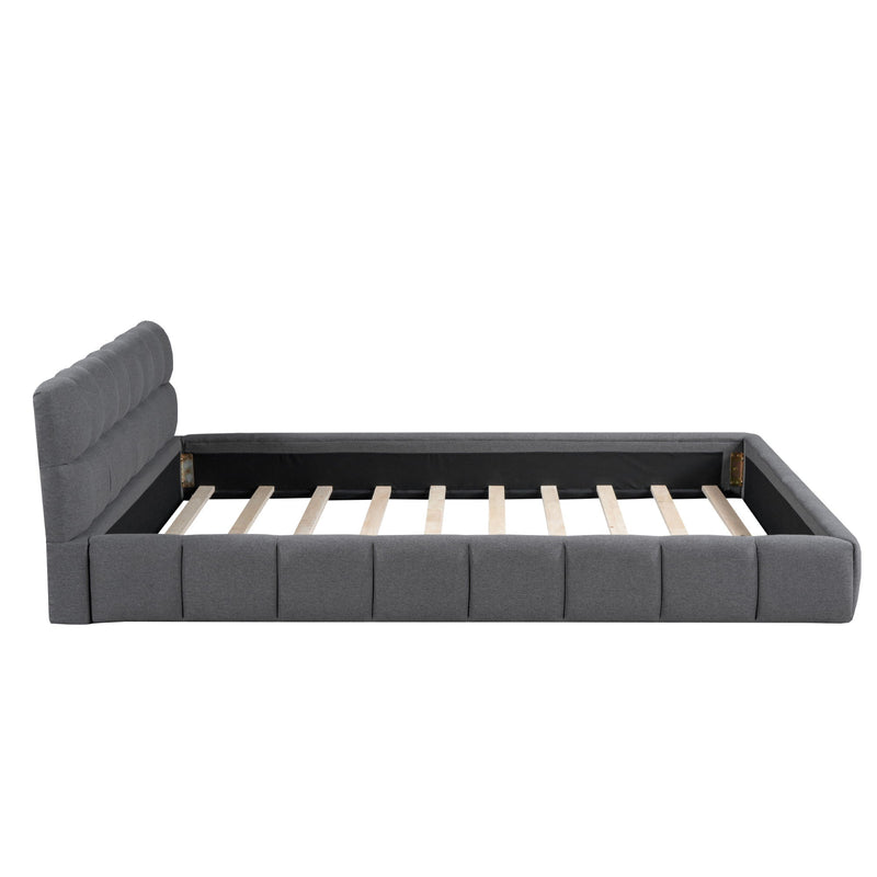 Upholstered Platform Bed With Thick, Grounded Bed With Solid Frame