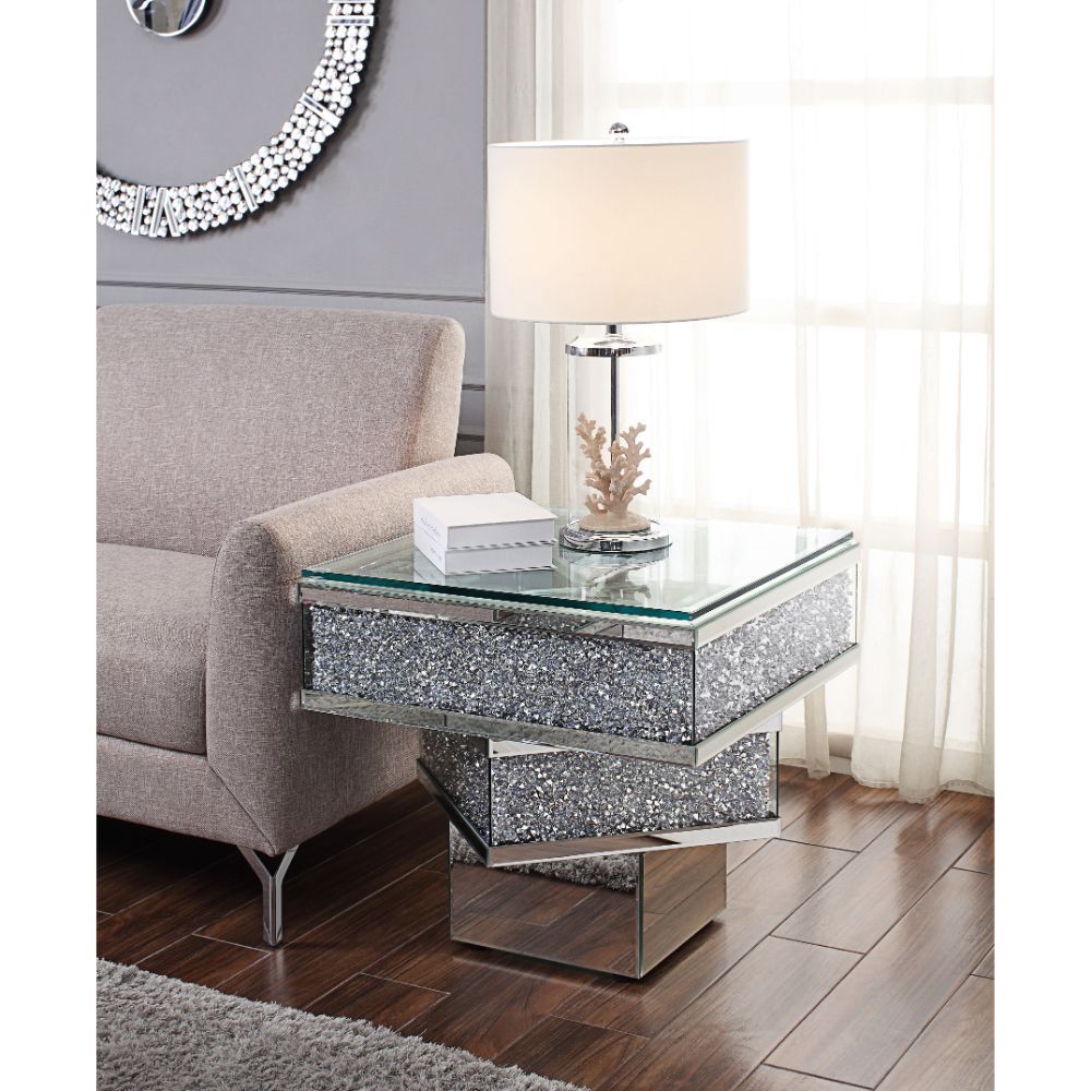 Noralie - 24" X 24" End Table - Mirrored & Faux Diamonds - Urban Living Furniture (Los Angeles, CA)