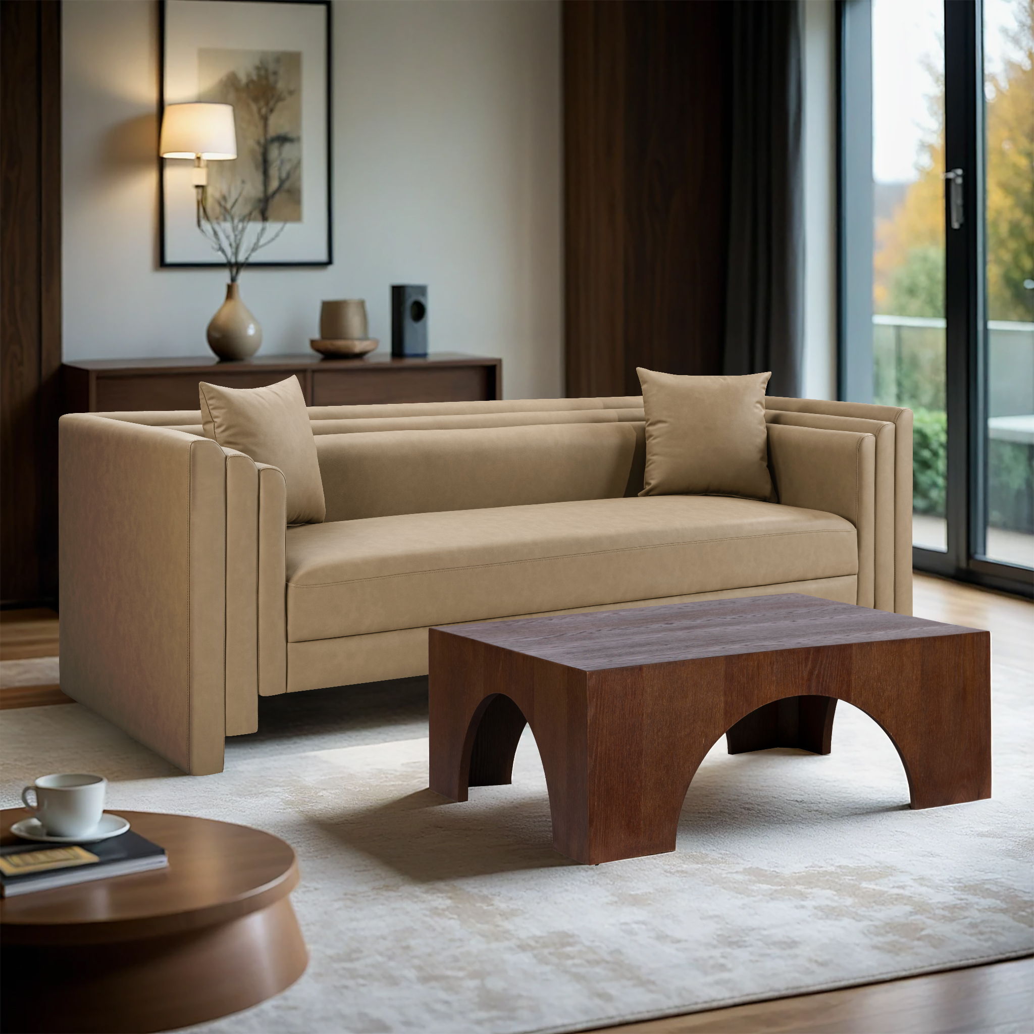 Everett - Vegan Leather 88.5" Upholstered Sofa - Tan - Urban Living Furniture (Los Angeles, CA)