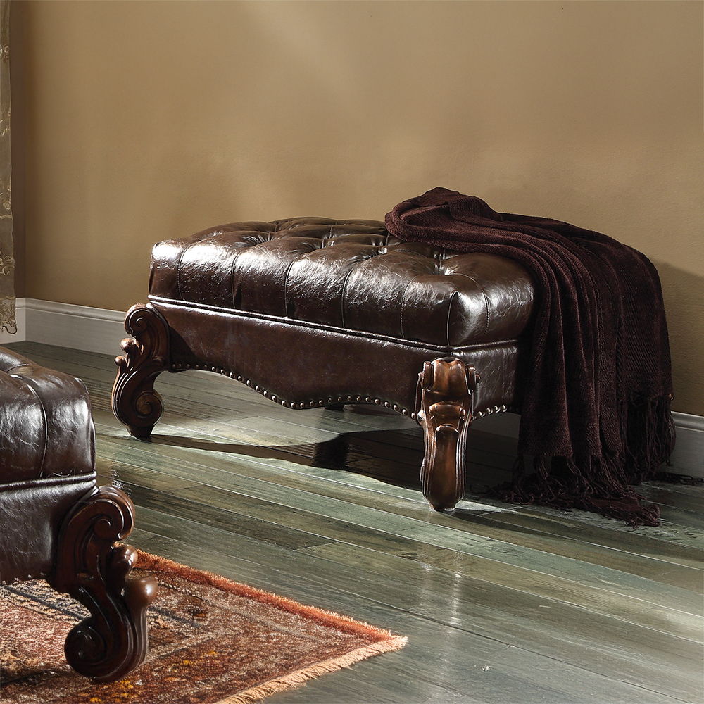 Versailles - Ottoman - Two Tone Dark Brown Synthetic Leather & Cherry Oak - Urban Living Furniture (Los Angeles, CA)