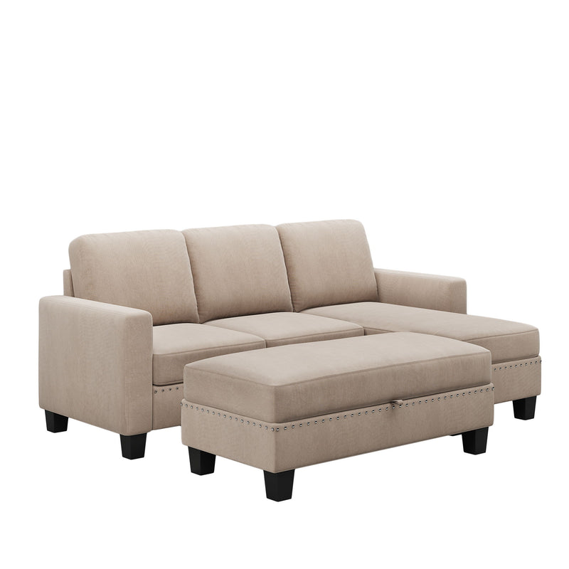 Reversible Sectional Couch With Storage Ottoman L-Shaped Sofa, Sectional Sofa With Chaise, Nailheaded Textured Fabric 3 Pieces Sofa Set - Warm Gray - Urban Living Furniture (Los Angeles, CA)