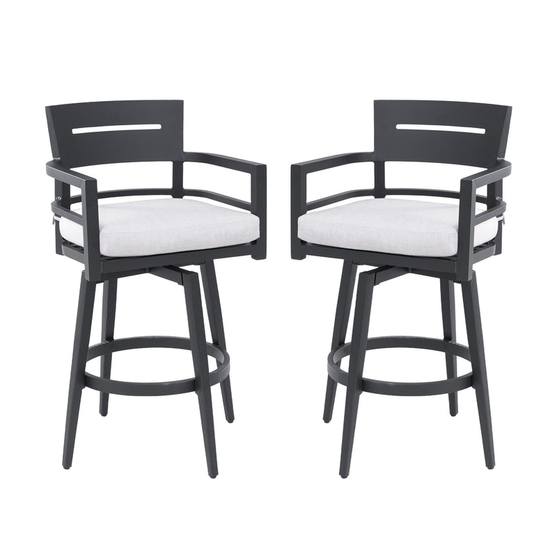 Modern Outdoor Swivel Bar Chairs, 360 Degree Rotation, Ergonomic Backrest, Armrests & Sunbrella Cushions, Weather Resistant (Set of 2) - Ember Black