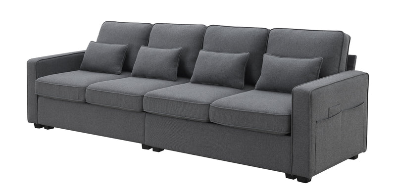 4 Seater Modern Linen Sofa With Armrest Pockets And 4 Pillows, Minimalist Style Couch For Living Room - Urban Living Furniture (Los Angeles, CA)
