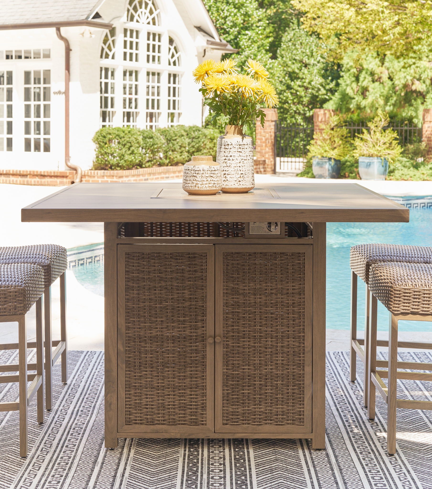 Walton Bridge - 5 Pc. - Square Bar Table W/Fire Pit, 4 Barstools - Driftwood - Urban Living Furniture (Los Angeles, CA)