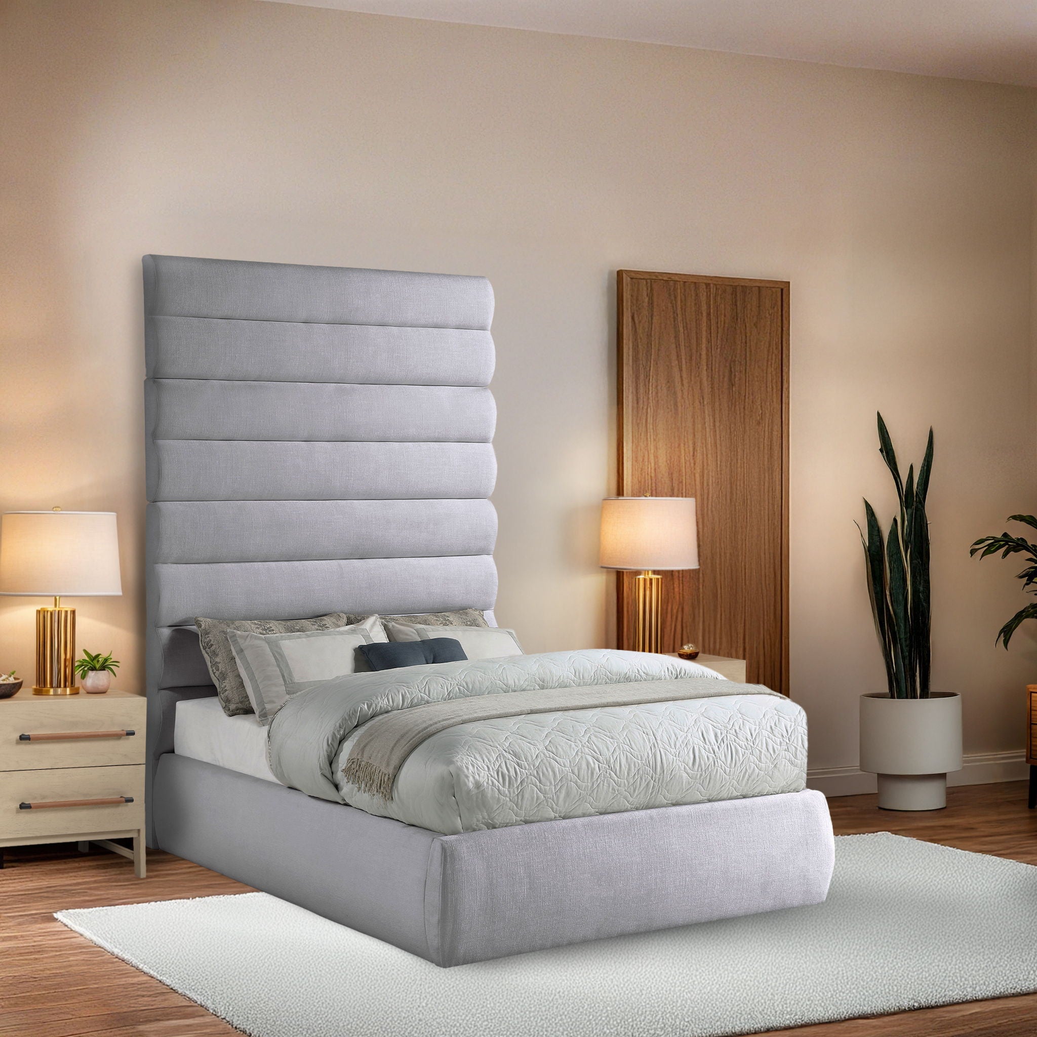 Adam - Linen Fabric Bed With 89" Headboard