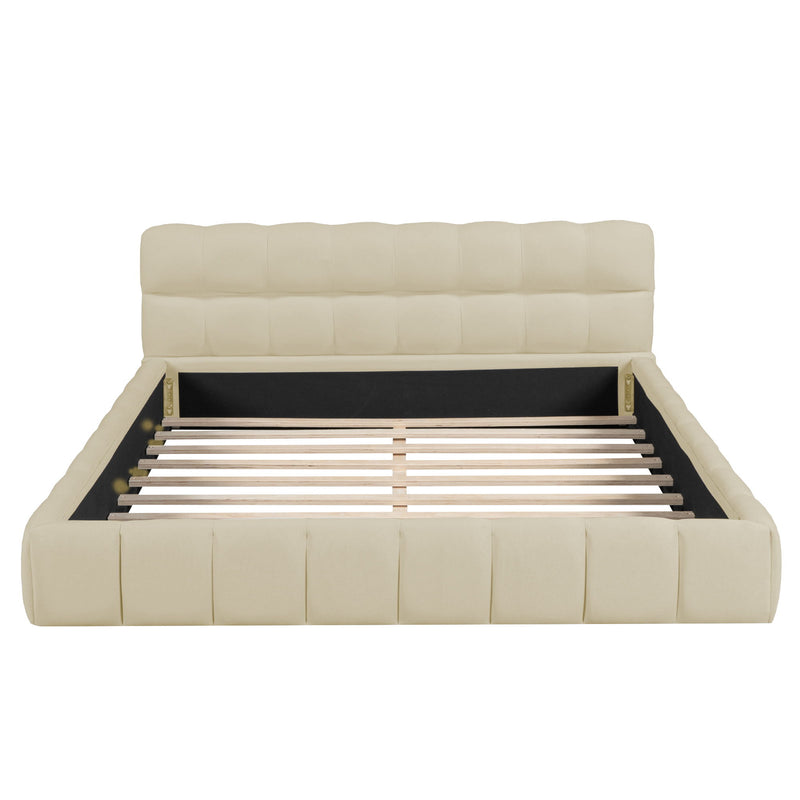 Upholstered Platform Bed With Thick, Grounded Bed With Solid Frame