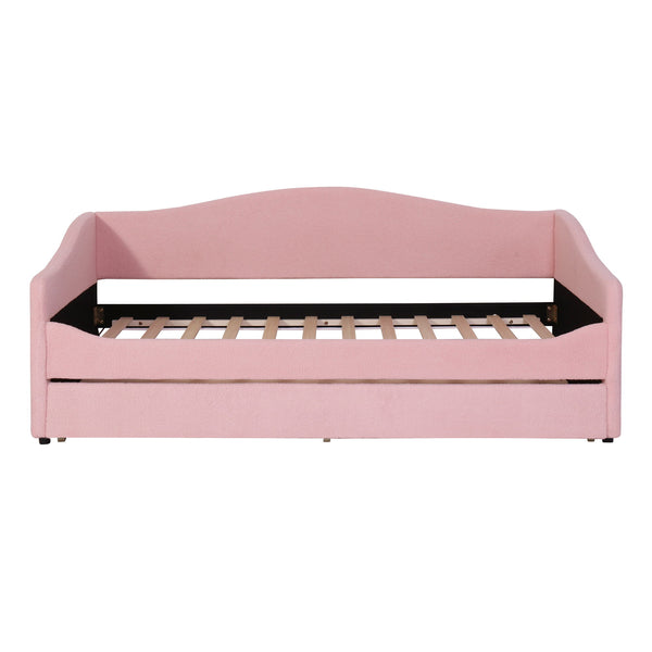 Twin Size Upholstered Daybed With Light And Trundle - Pink