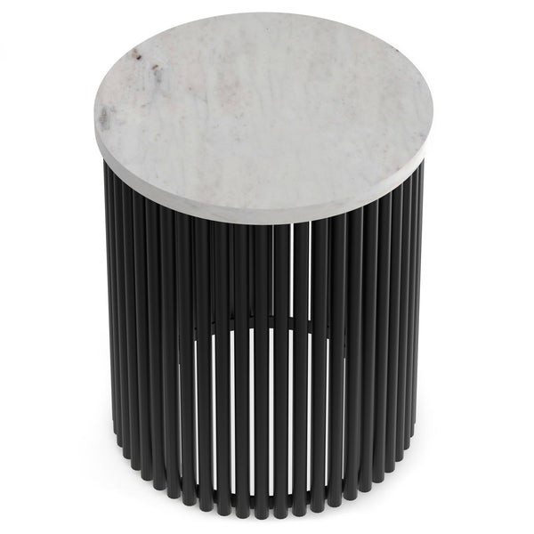 Demy - Metal Accent Table - White Marble / Black