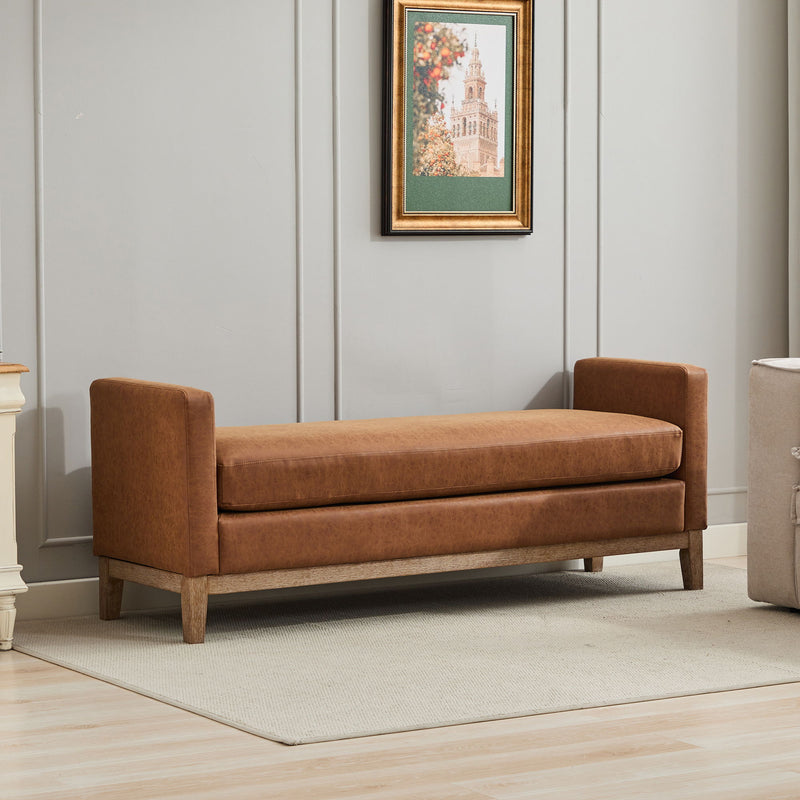 Elegant Upholstered Bench With 2 Bolster Pillows