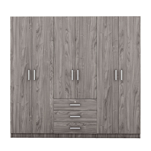 6 Doors Wardrobe Storage For Bedroom, With Big Drawers - Gray