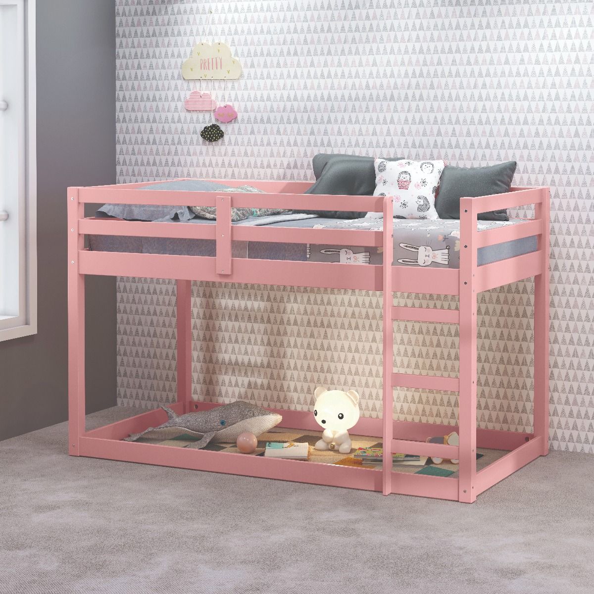 Gaston II - Twin Loft Bed - Pink Finish - Urban Living Furniture (Los Angeles, CA)