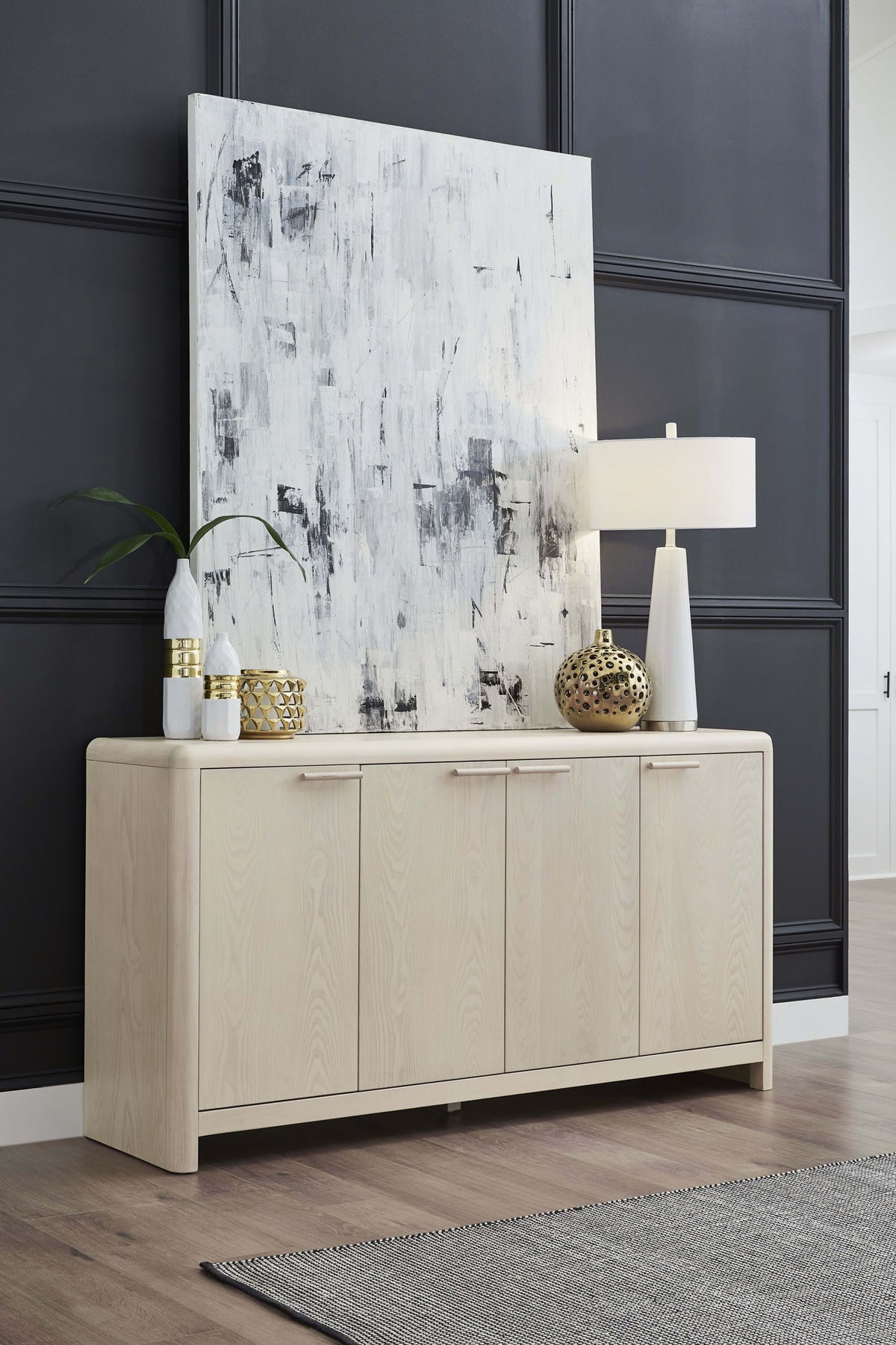 Liv - Four Door Ash Wood Sideboard - White Sand