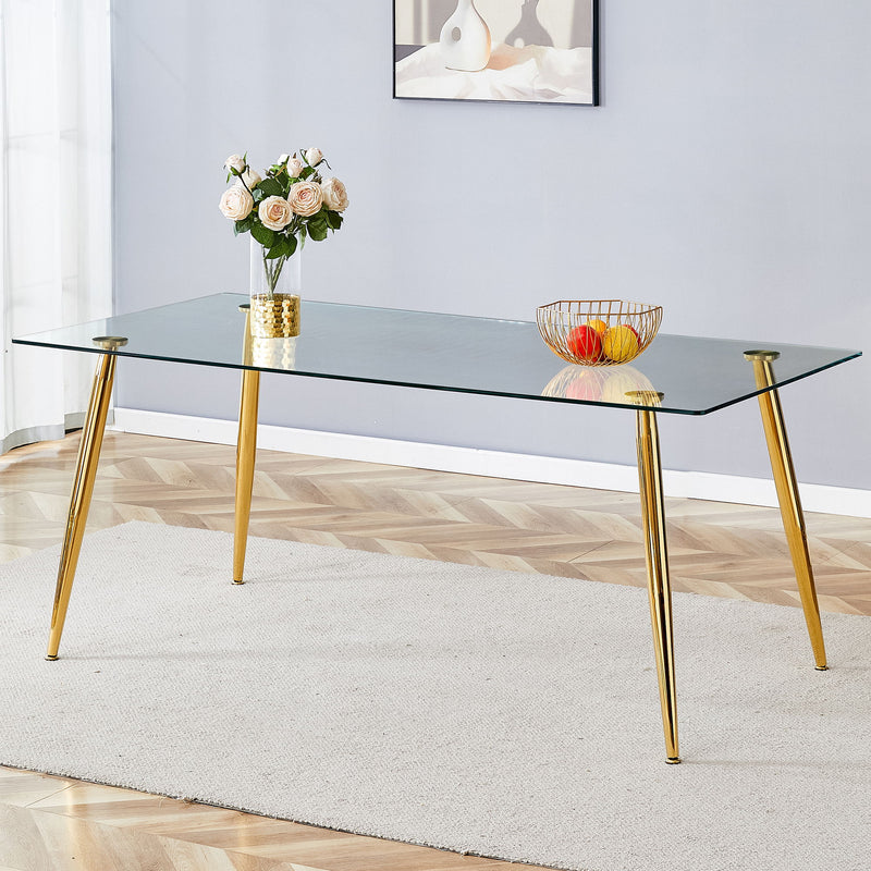 Modern Rectangular Glass Dining Table For 4 - 6 People With Tempered Glass Countertop