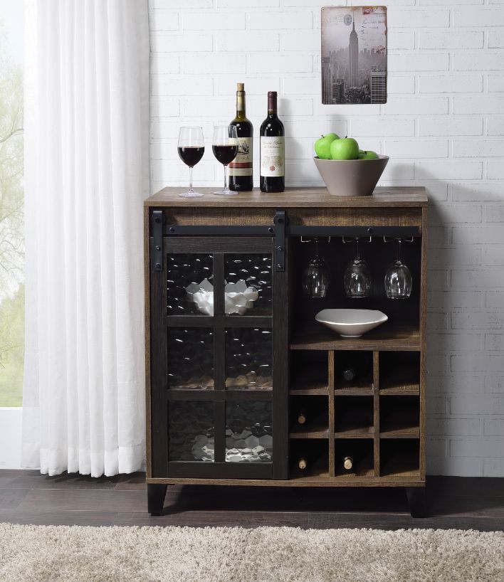 Treju - Wine Cabinet - Obscure Glass, Rustic Oak & Black - Urban Living Furniture (Los Angeles, CA)