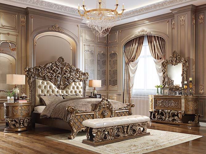 Constantine - Eastern King Bed - Synthetic Leather , Light Gold, Brown & Gold - Urban Living Furniture (Los Angeles, CA)