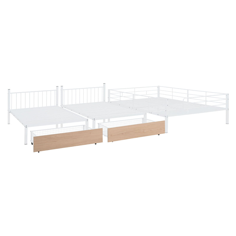 Triple Bunk Bed With Drawers, Multi-Functional Frame With Desks And Shelves In The Middle