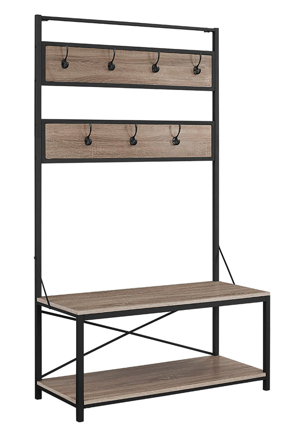 Rustic X-Back Hall Tree With Bench