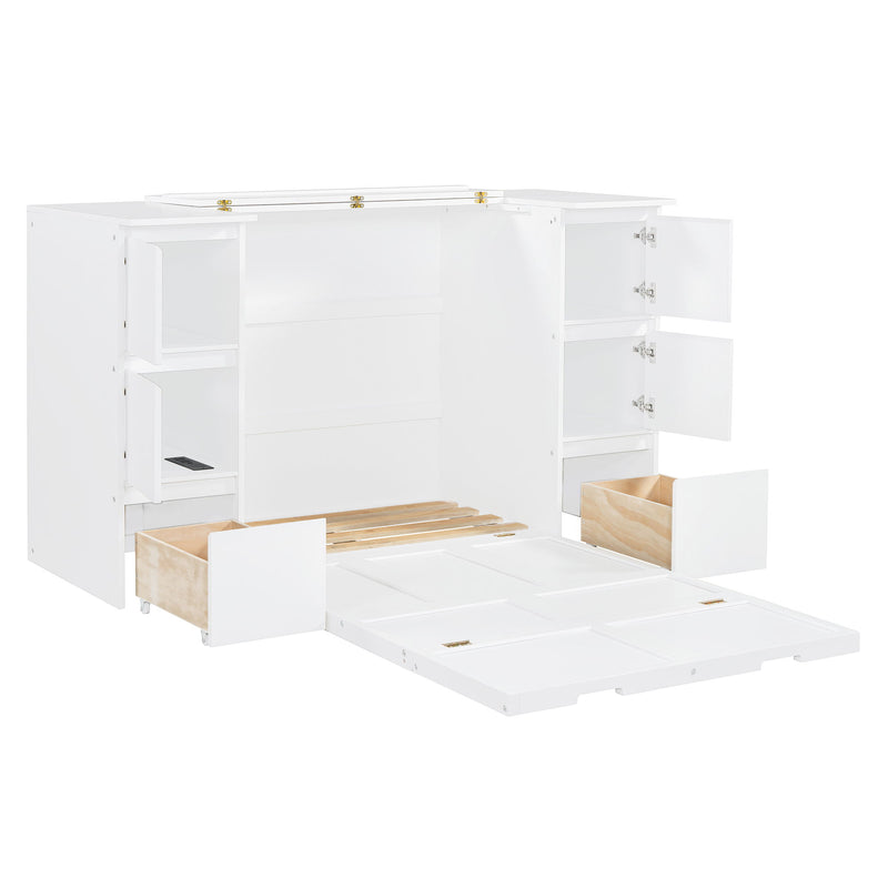 Murphy Bed With Drawers, Cabinets, And USB Ports