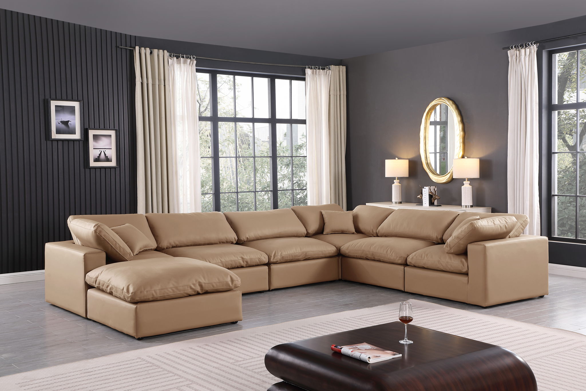 Comfy - 7 Piece Faux Leather Modular Sectional With Chaise - Tan - Urban Living Furniture (Los Angeles, CA)