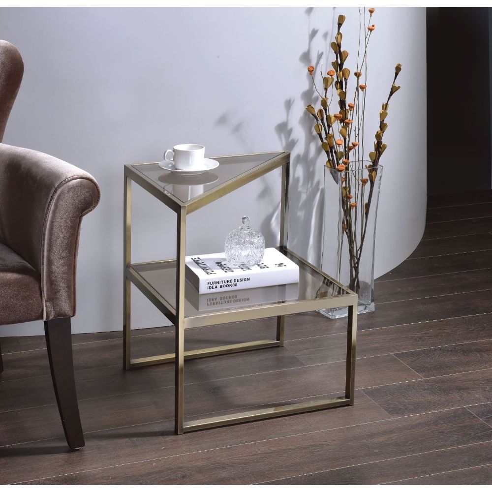 Treva - End Table - Antique Gold & Smoky Glass - Urban Living Furniture (Los Angeles, CA)