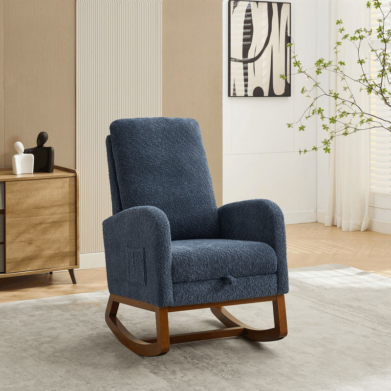 Rocking High Back Glider Chair With Retractable Footrest, Side Pocket