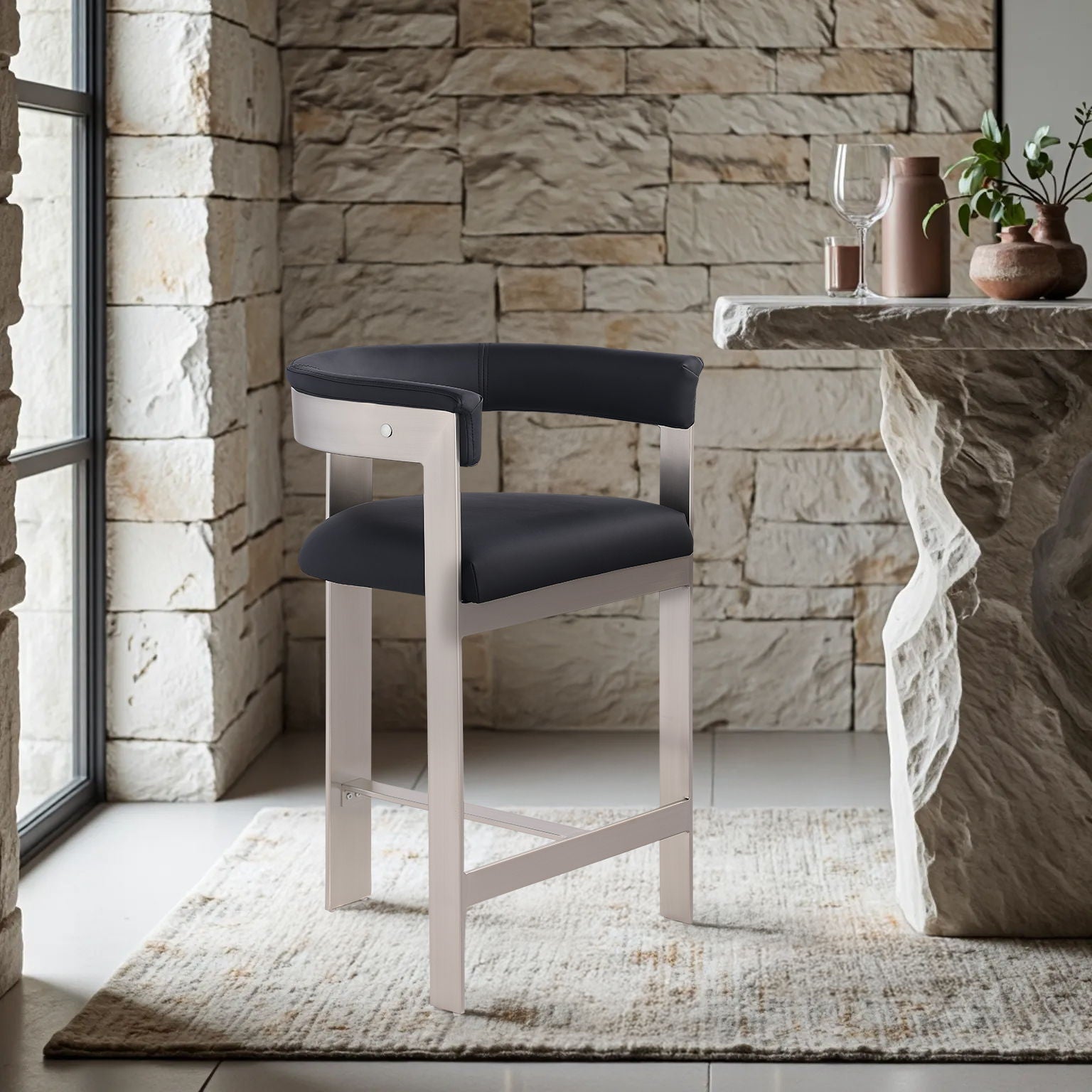Romeo - Faux Leather Counter Stool With Silver Base (Set of 2) - Urban Living Furniture (Los Angeles, CA)