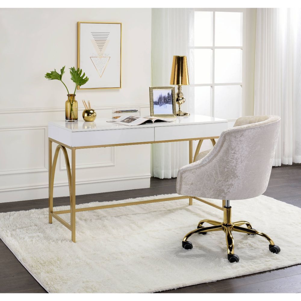 Lightmane - Writing Desk (Same Ac00900) - White High Gloss & Gold - Urban Living Furniture (Los Angeles, CA)
