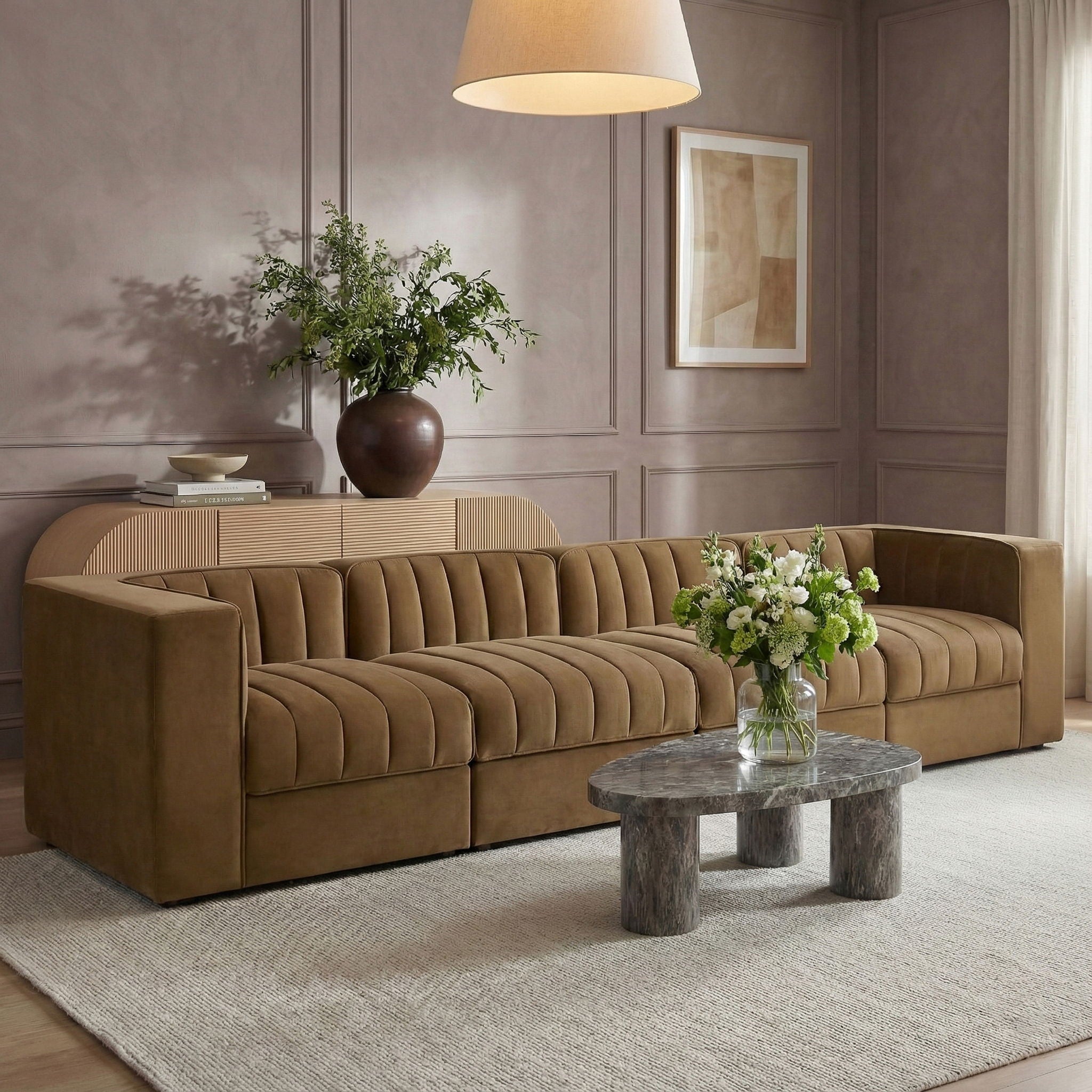Rummi - Velvet Performance Fabric Upholstered 4 Piece Modular Sofa - Urban Living Furniture (Los Angeles, CA)