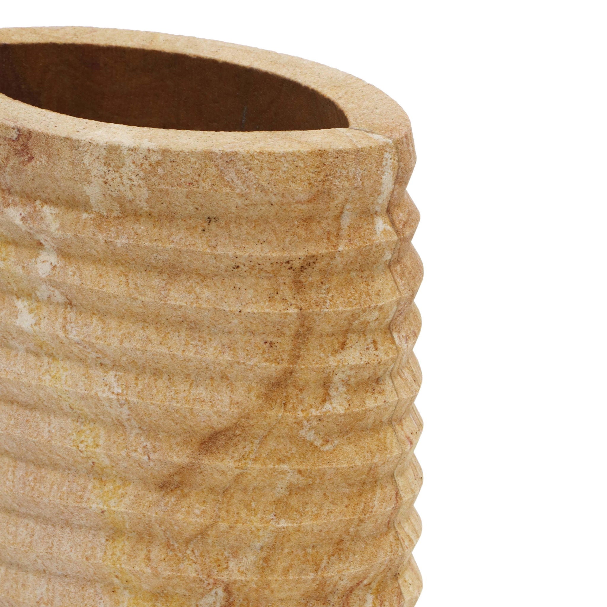 Saava - Ribbed Stone Vase In Sandstone - Natural - Urban Living Furniture (Los Angeles, CA)