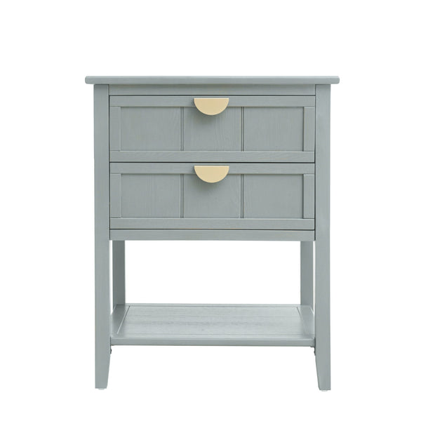 2 Drawer Side Table, American Style, End Table, Suitable For Bedroom, Living Room, Study