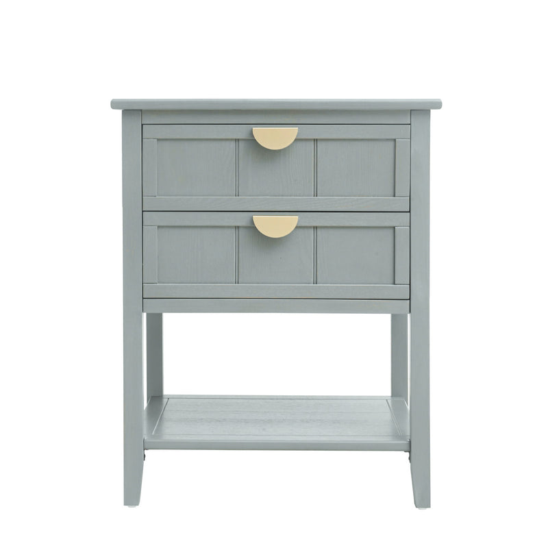 2 Drawer Side Table, American Style, End Table, Suitable For Bedroom, Living Room, Study
