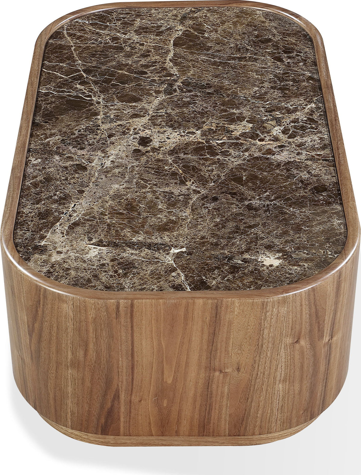 Juba - Natural Marble And Walnut Coffee Table With Casters - Mongoose