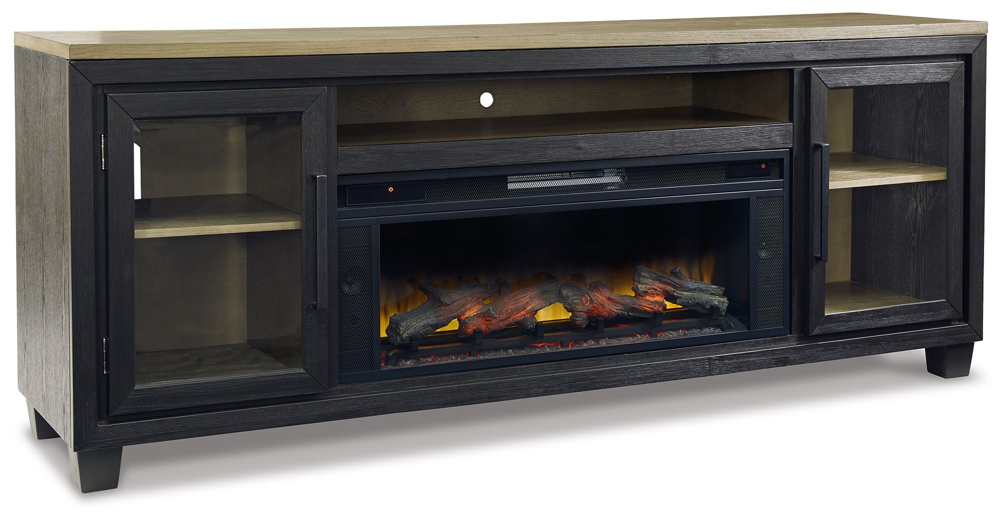 Foyland - Black / Brown - 83" TV Stand With Electric Infrared Fireplace Insert - Urban Living Furniture (Los Angeles, CA)