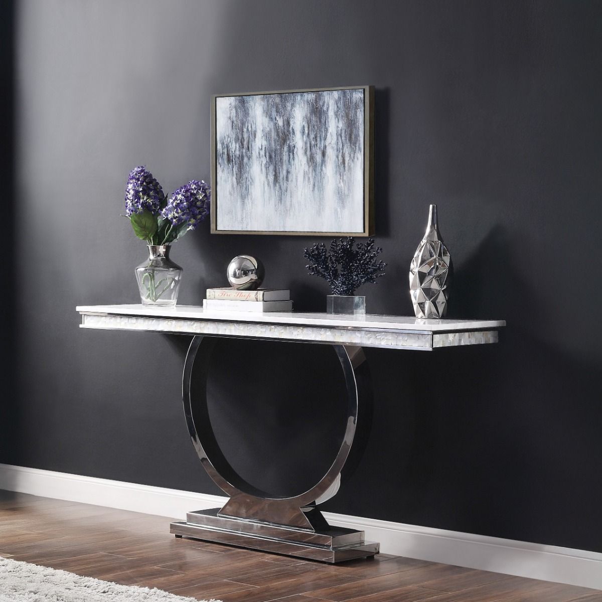 Zander - Sofa Table - White Printed Faux Marble Top & Mirrored Silver - Urban Living Furniture (Los Angeles, CA)