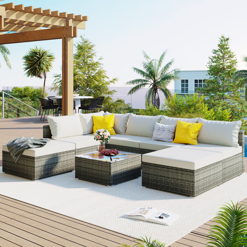 8 Pieces Outdoor Patio Furniture Conversation Wicker Sofa Set