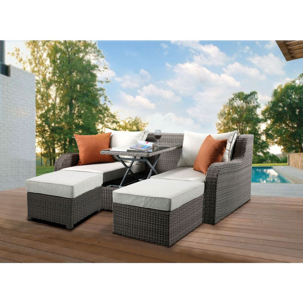 Salena - Patio Sofa & Ottoman - Beige Fabric & Gray Wicker - 30" - Urban Living Furniture (Los Angeles, CA)