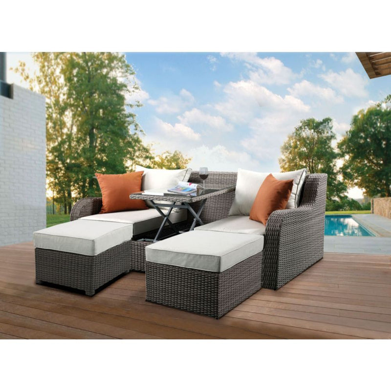 Salena - Patio Sofa & Ottoman - Beige Fabric & Gray Wicker - 30" - Urban Living Furniture (Los Angeles, CA)