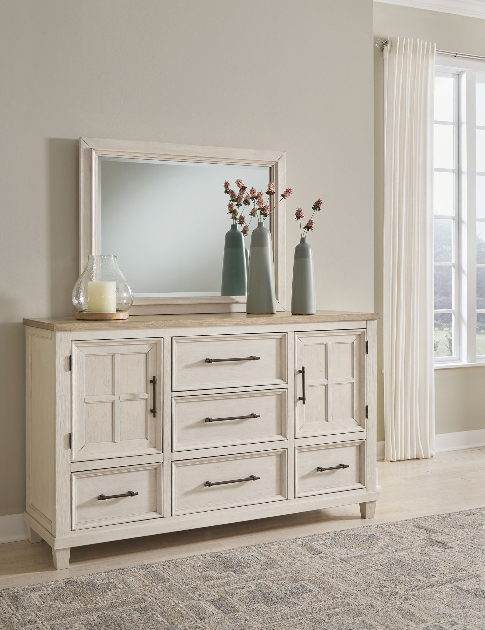 Shaybrock - Antique White / Brown - Dresser And Mirror - Urban Living Furniture (Los Angeles, CA)