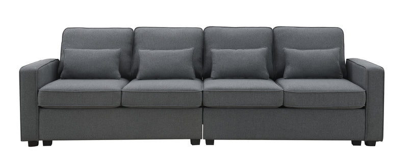 4 Seater Modern Linen Sofa With Armrest Pockets And 4 Pillows, Minimalist Style Couch For Living Room - Urban Living Furniture (Los Angeles, CA)