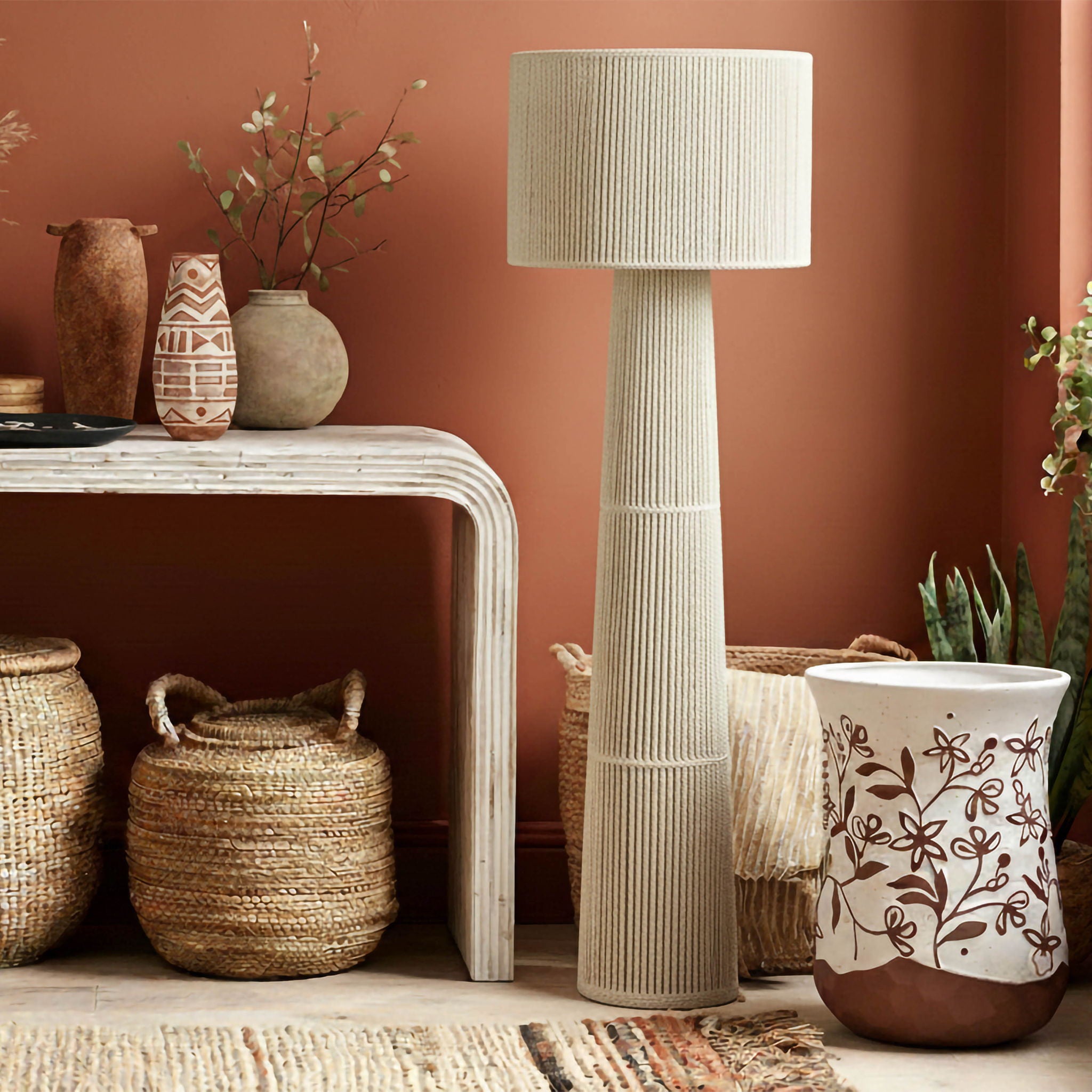 Tapered - Chenille Fiber Floor Lamp - Natural - Urban Living Furniture (Los Angeles, CA)