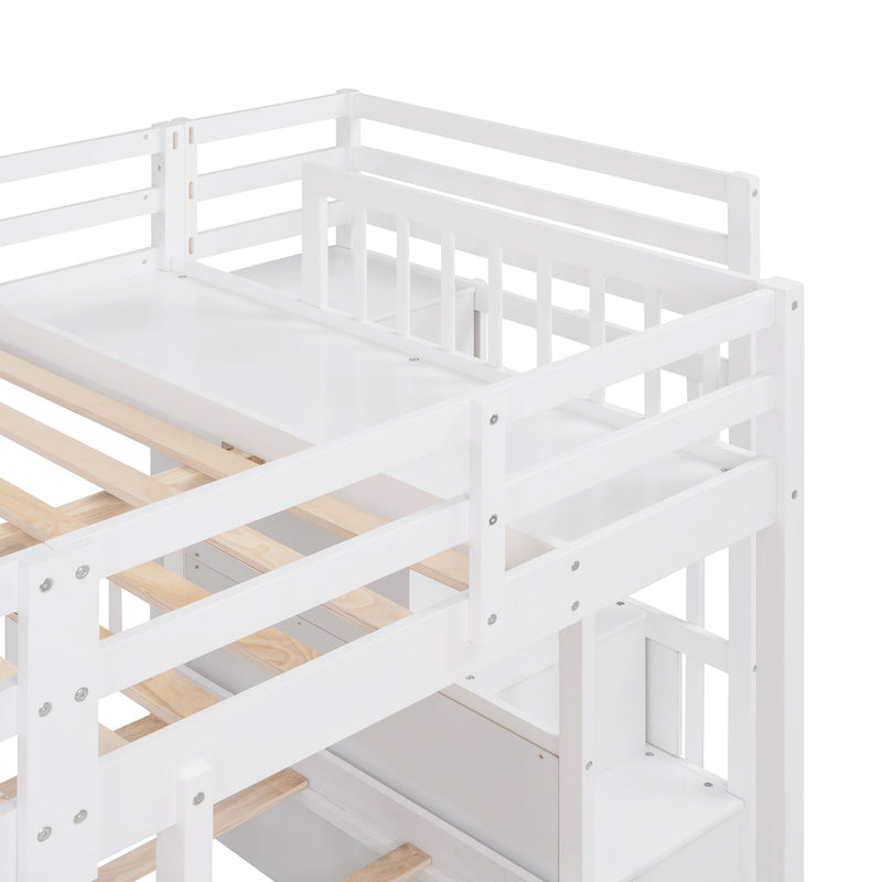 Multifunctional Triple Bunk Bed With Drawers And Guardrails