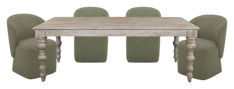 Crossings - Rectangular Dining Table With 4 Upholstered Chairs - Whitewash & Green