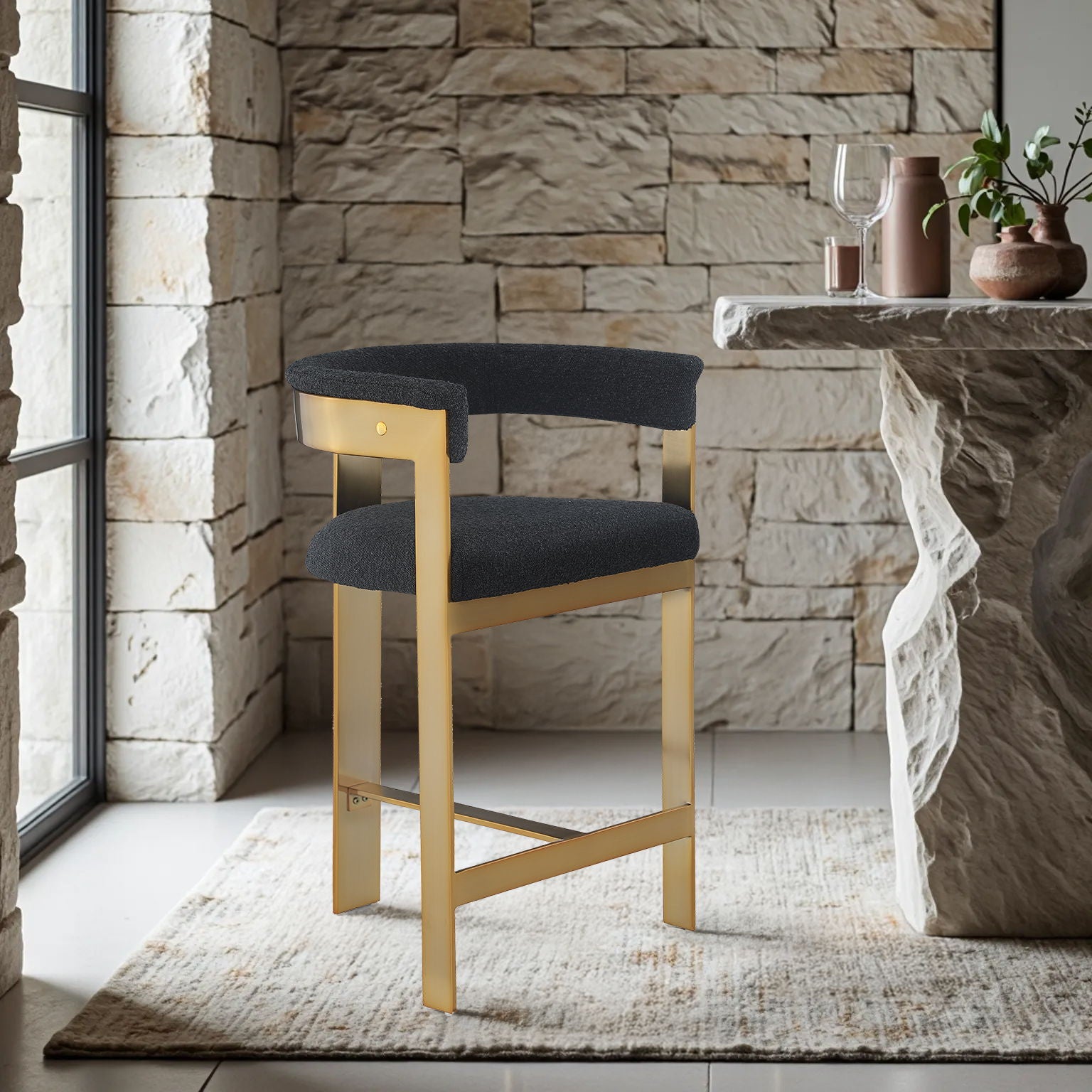 Romeo - Boucle Counter Stool With Gold Base (Set of 2) - Urban Living Furniture (Los Angeles, CA)