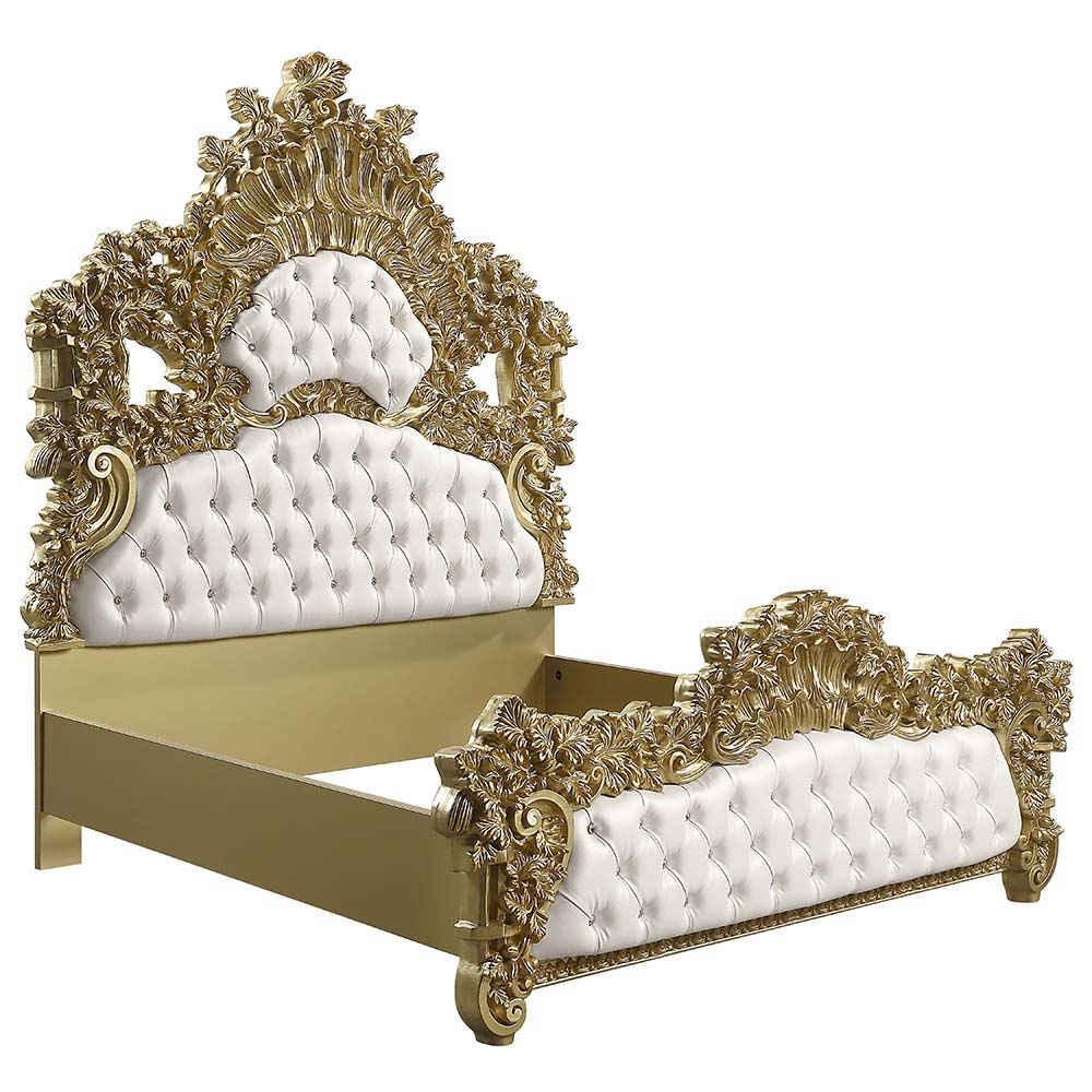 Bernadette - Eastern King Bed - White Synthetic Leather Fabric & Gold - Urban Living Furniture (Los Angeles, CA)
