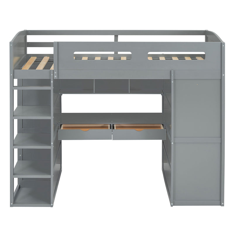 Loft Bed With Desk, Wardrobes, 4 Drawers And 4 Shelves