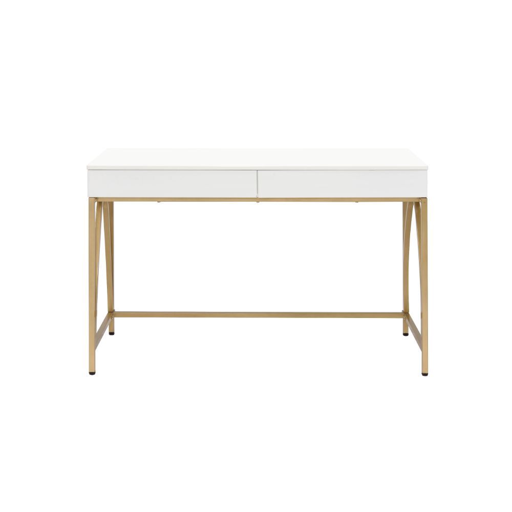 Lightmane - Desk - White High Gloss & Gold - Urban Living Furniture (Los Angeles, CA)
