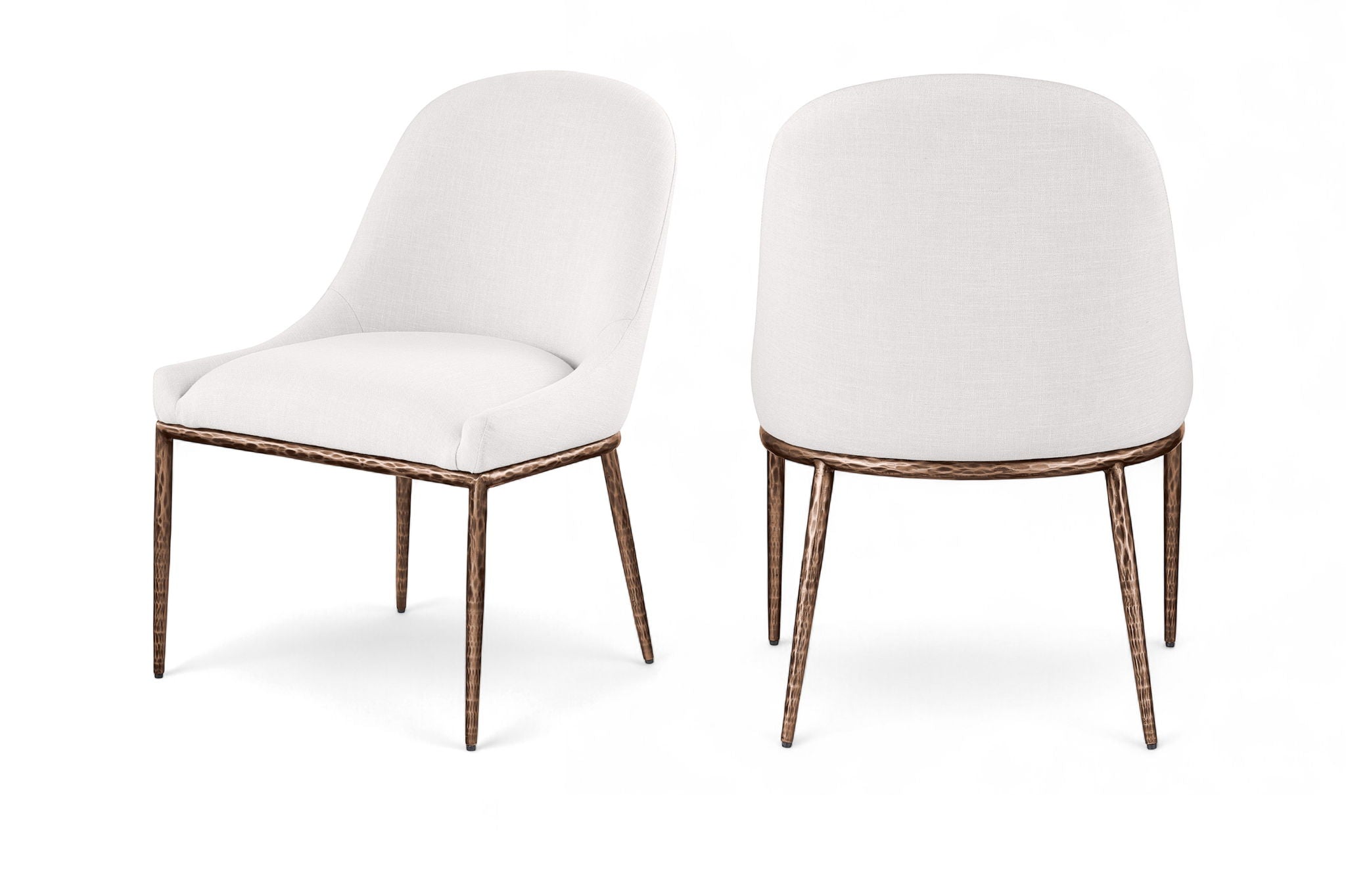 Ferro - Linen Textured Performance Fabric Upholstered Dining Side Chair - Cream / Brushed Bronze