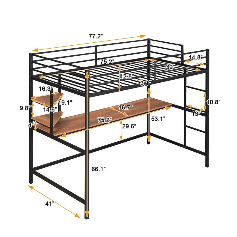 Twin Loft Bed With Desk And Shelve - Black