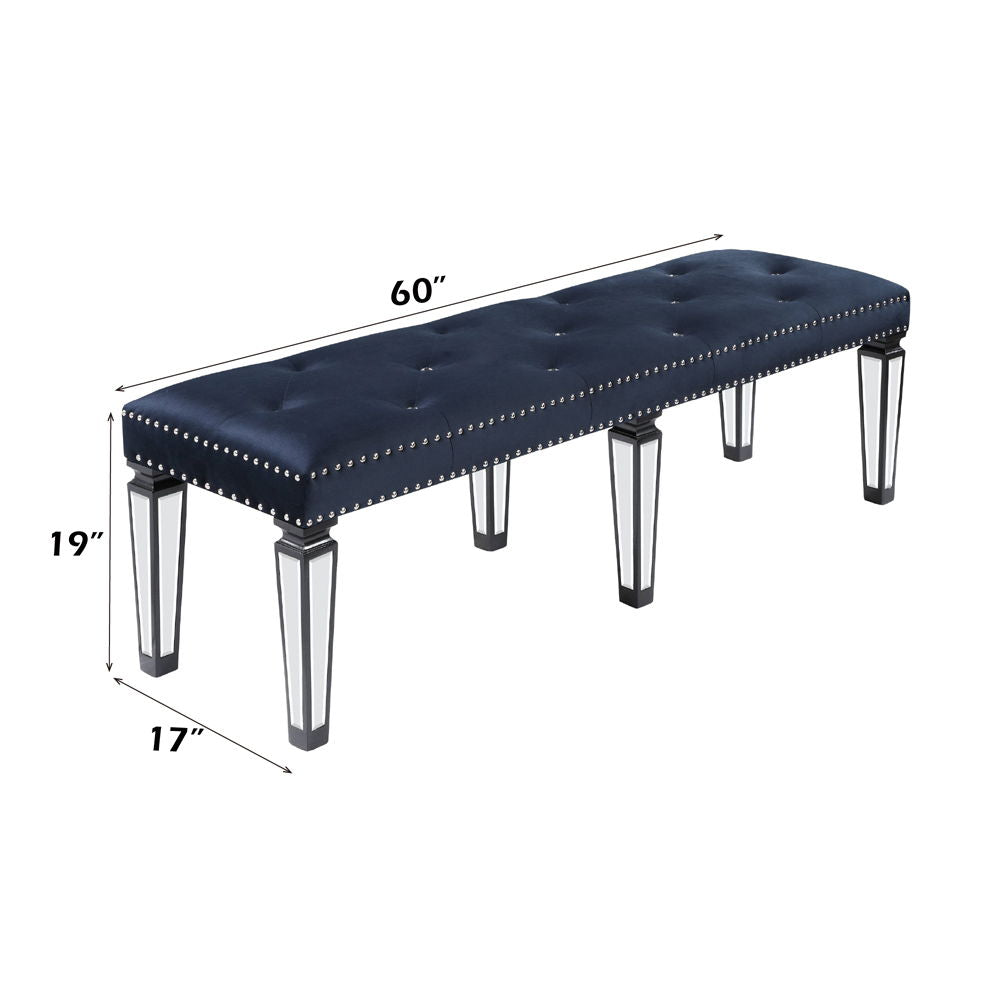 Varian II - Bench - Mirrored, Dark Navy Velvet & Black & Sliver - Urban Living Furniture (Los Angeles, CA)